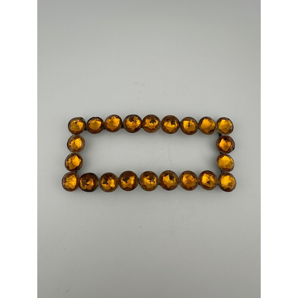 Vintage 1920s Art Deco Szech Crystal Belt Buckle Amber Glass Large Rectangle